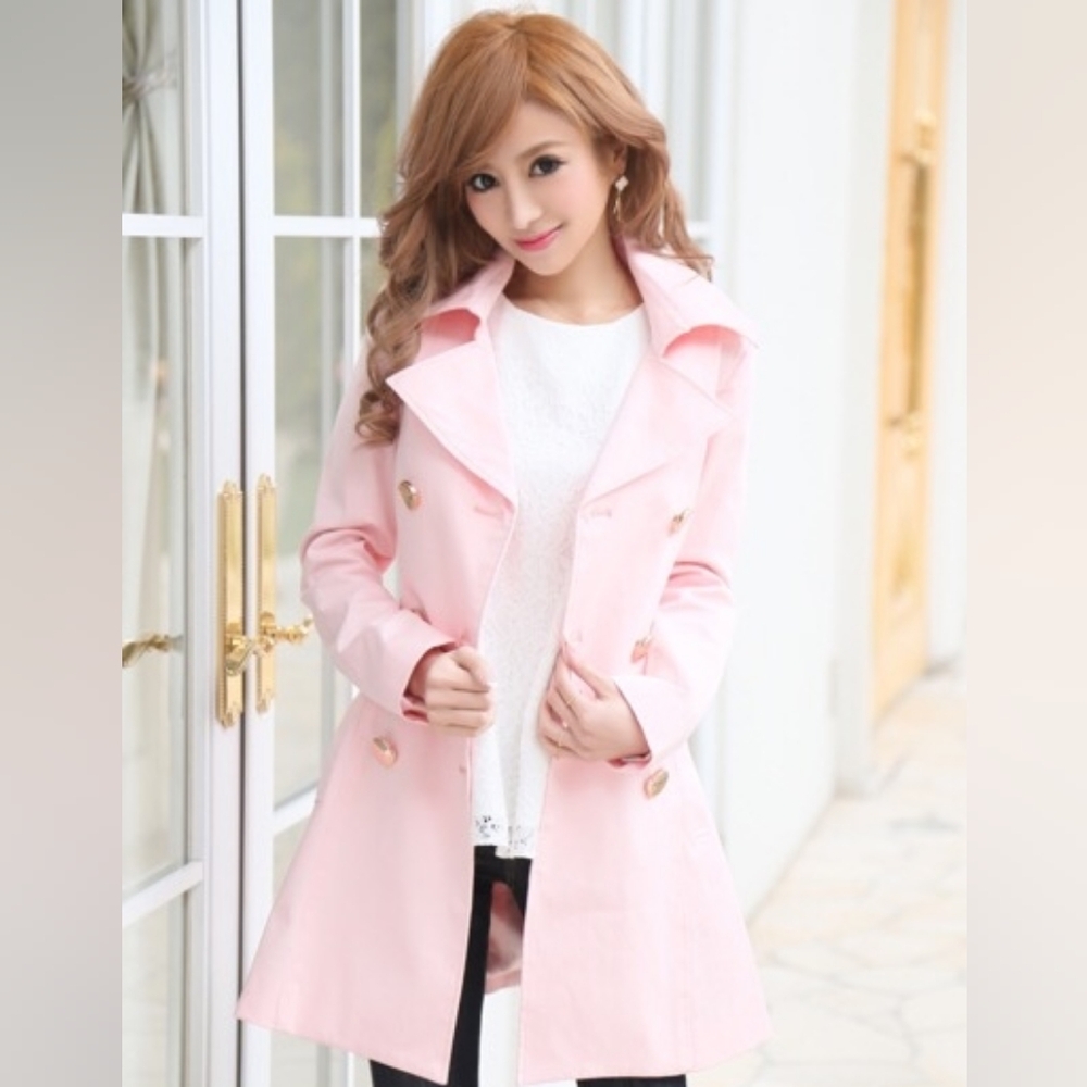 Emiriawiz Gyaru Pink Double Breasted Belted A Line Trench Coat